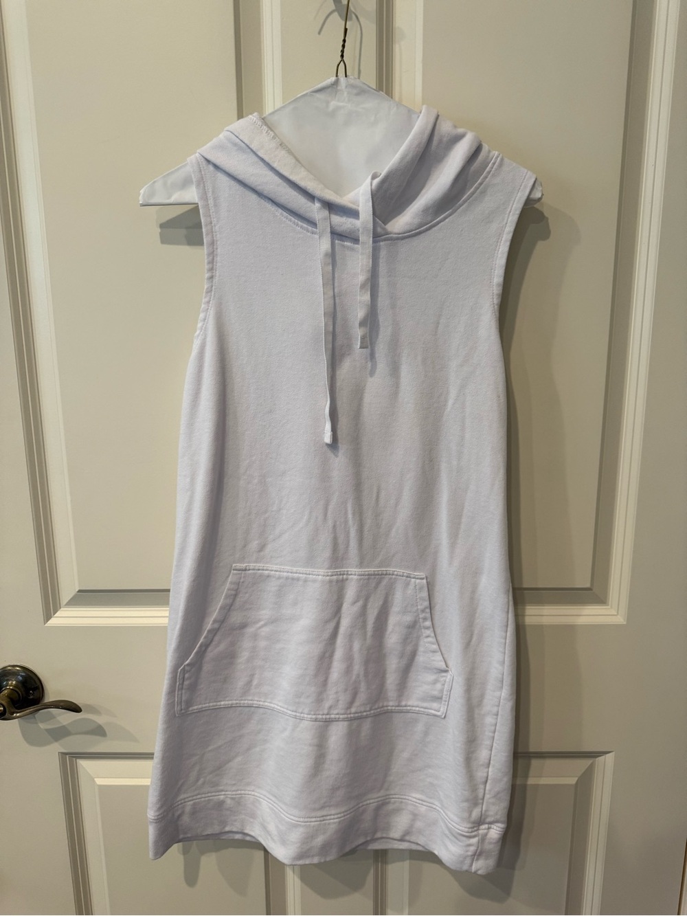 Fabletics Sleeveless White Hoodie Dress with Kangaroo Pocket, medium.